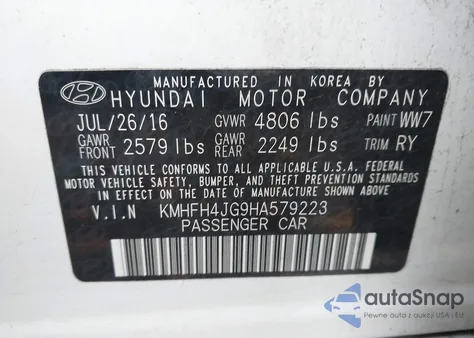 2017 Hyundai Azera Limited from USA, damaged, VIN KMHFH4JG9HA579223